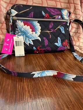Vera Bradley Navy Quilted Crossbody with Multicolor Floral Print